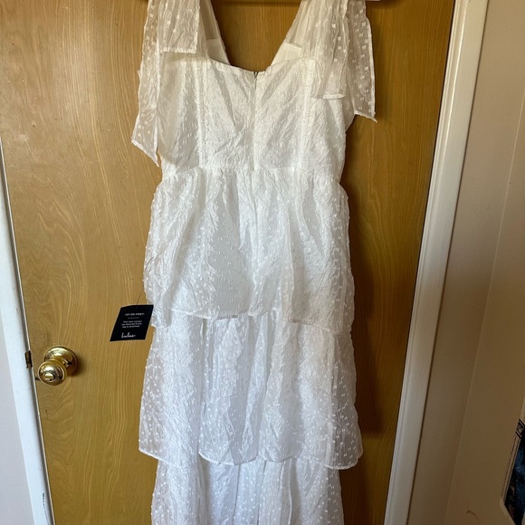 LuLus White Tie Strap Dot Bustier Midi Dress - Picture 6 of 7